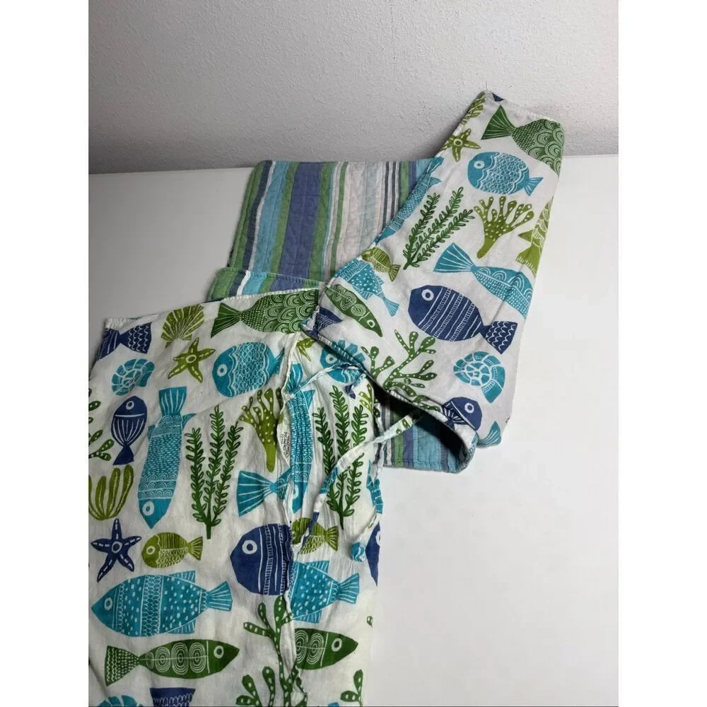 Vintage Sea Life Reversible Cotton Quilt 89”x89” 3 Piece Set See Description